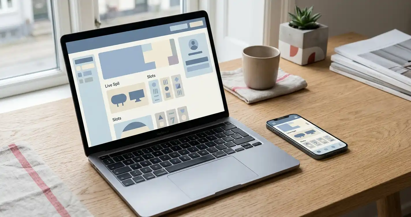 Illustrativt dansk overblik over onlinecasino på computer og mobil